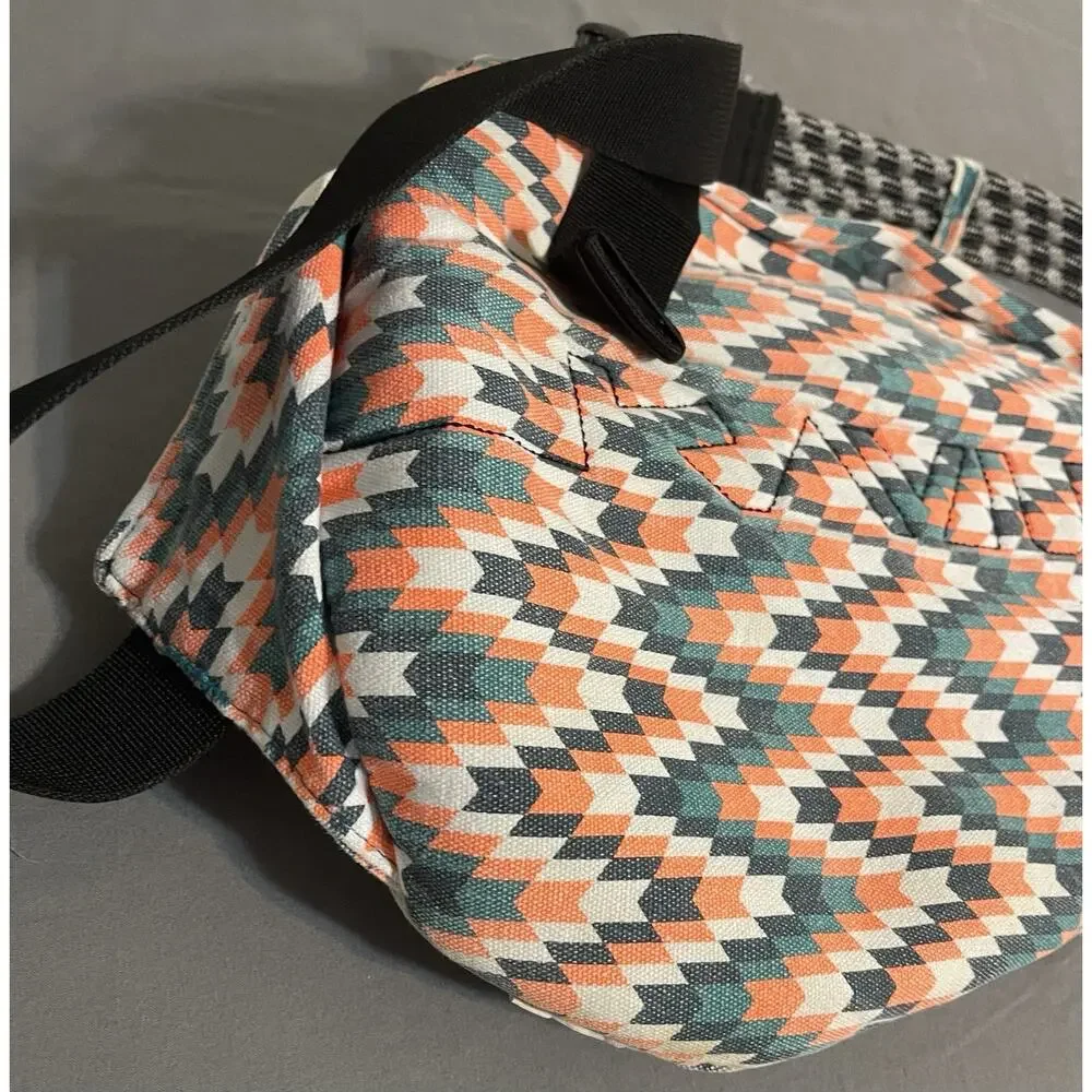 Kavu Rope Sling Bag Geometric Chevron Orange Teal Canvas Crossbody Great